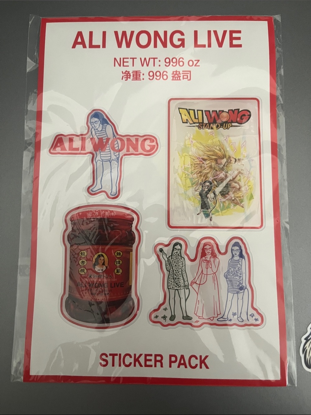 Ali Wong Live comedy show Red Sticker Pack - Ali Wong Brand chili oil standup